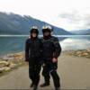 We stopped a Moose Lake to zip in our liners to our jackets and pants as the temperature started to drop. A kind tourist took this pic of Diane and I at the boat launch.