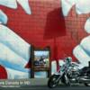 There are many murals on the building in Merritt British Columbia Canada. This Canadian Maple leaf mural made a great background for our camera bike and our social media post promoting riding in Canada.