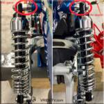 What’s your opinion?
Left side with spacer.
Right side without spacer.
Think I like the way the shock sits more vertical with the spacer. Progressive Suspension 444HD shocks on our 2005 CVO HARLEY-DAVIDSON VROD