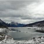 Medicine Lake with a blanket of fresh snow in Jasper National Park, Alberta Canada.